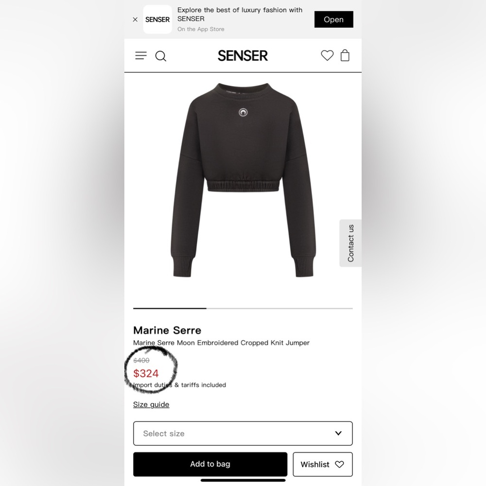 Marine Serre Women's Cropped Sweatshirt Black 99 Size XS - Picture 3 of 15